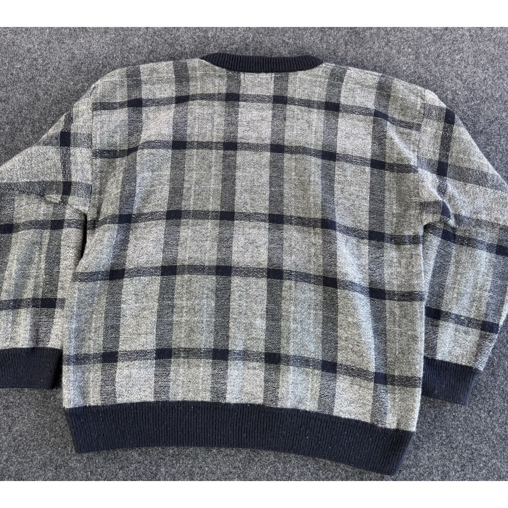 VTG Croft & Barrow Plaid Knit Sweater XXL Gray Black Wool Blend Crewneck - Picture 5 of 8